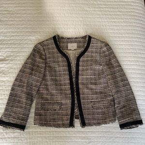 Cropped 3/4 sleeve tweed navy jacket